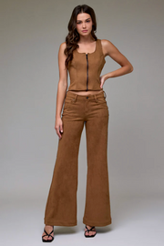 Suede Bodycon Front Zipper Top