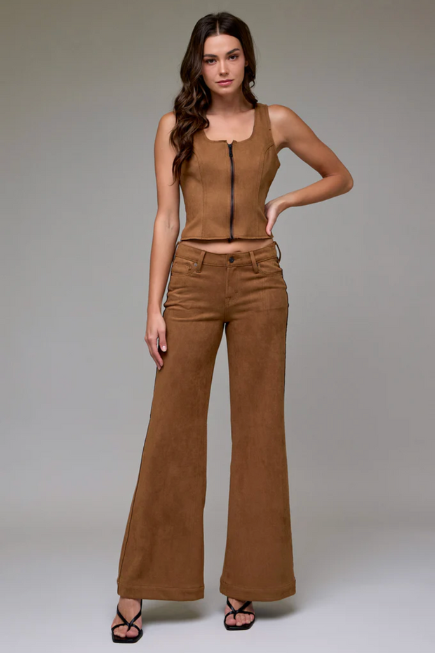 Suede Bodycon Front Zipper Top