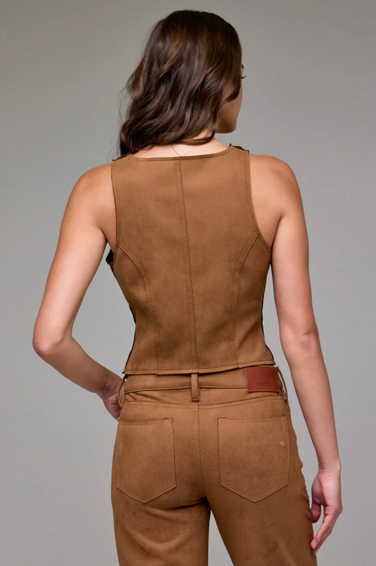 Suede Bodycon Front Zipper Top