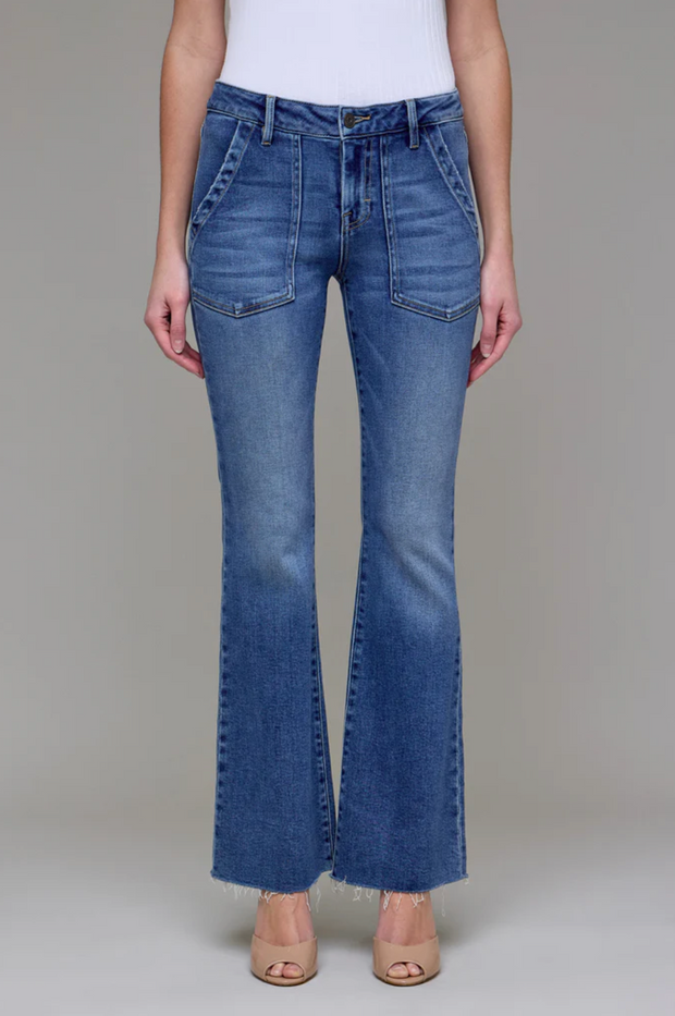 Reese Mid Rise Utility Pocket Flare Jeans