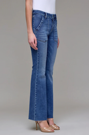 Reese Mid Rise Utility Pocket Flare Jeans