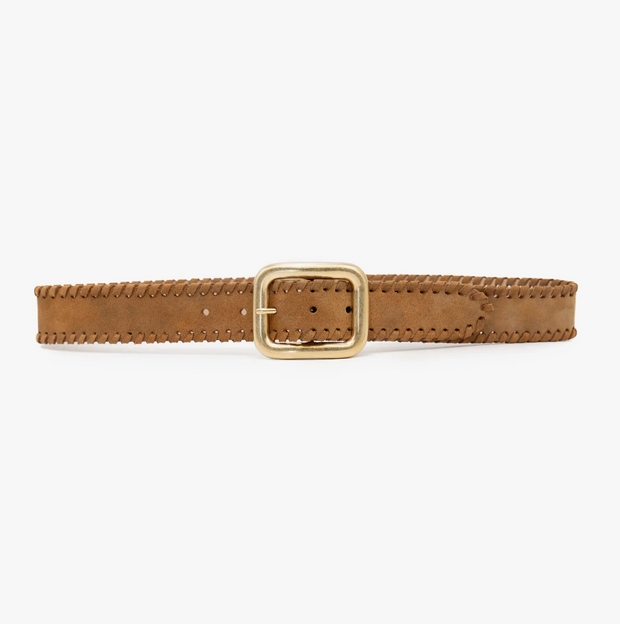 Tan Whipstitch Belt with Metallic Sheen