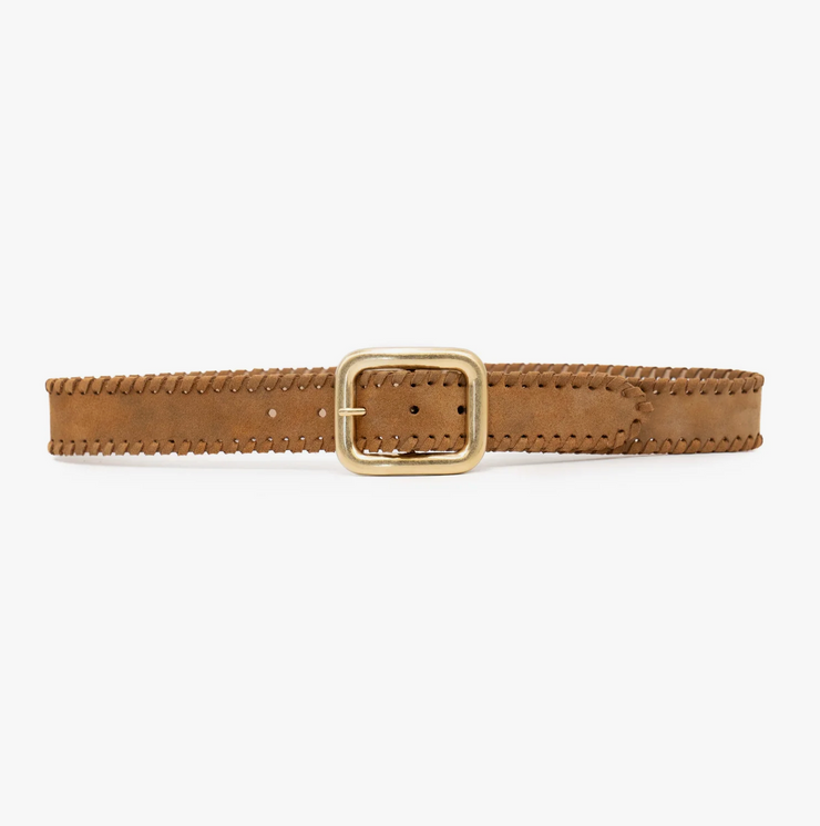 Tan Whipstitch Belt with Metallic Sheen