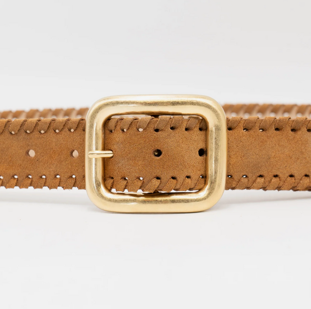 Tan Whipstitch Belt with Metallic Sheen