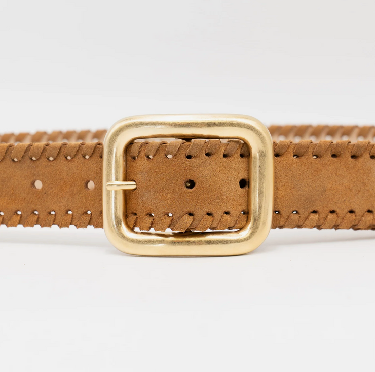 Tan Whipstitch Belt with Metallic Sheen