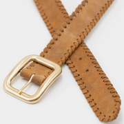 Tan Whipstitch Belt with Metallic Sheen