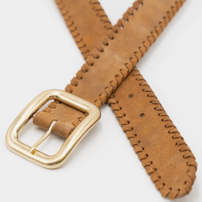 Tan Whipstitch Belt with Metallic Sheen