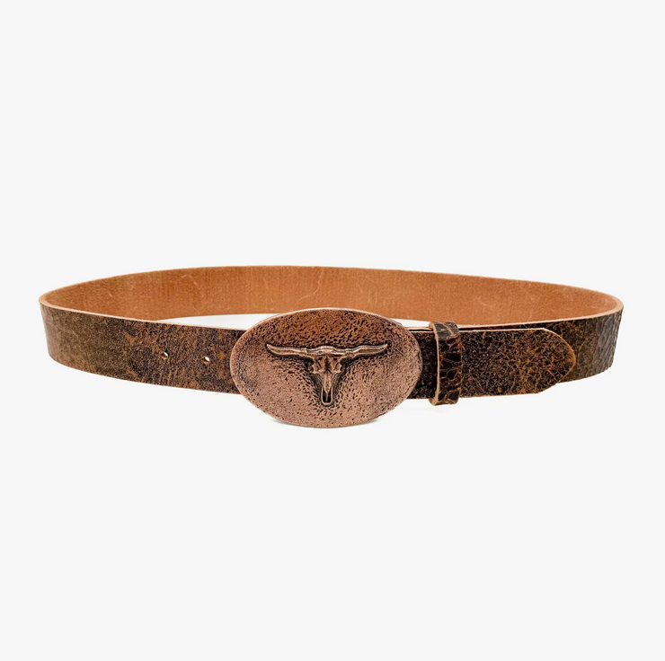 Copper Longhorn Leather Belt