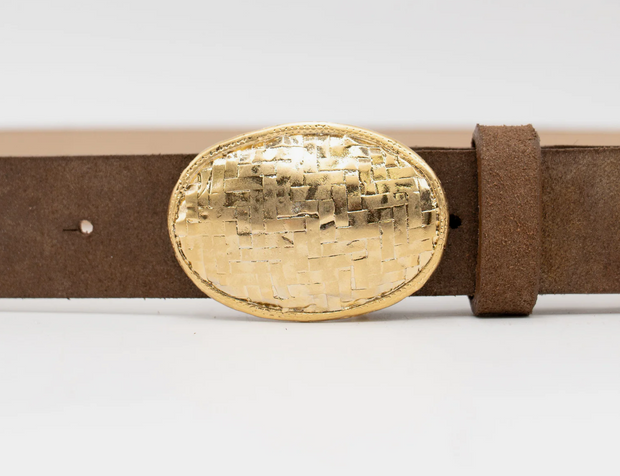 Textured Buckle Leather Belt