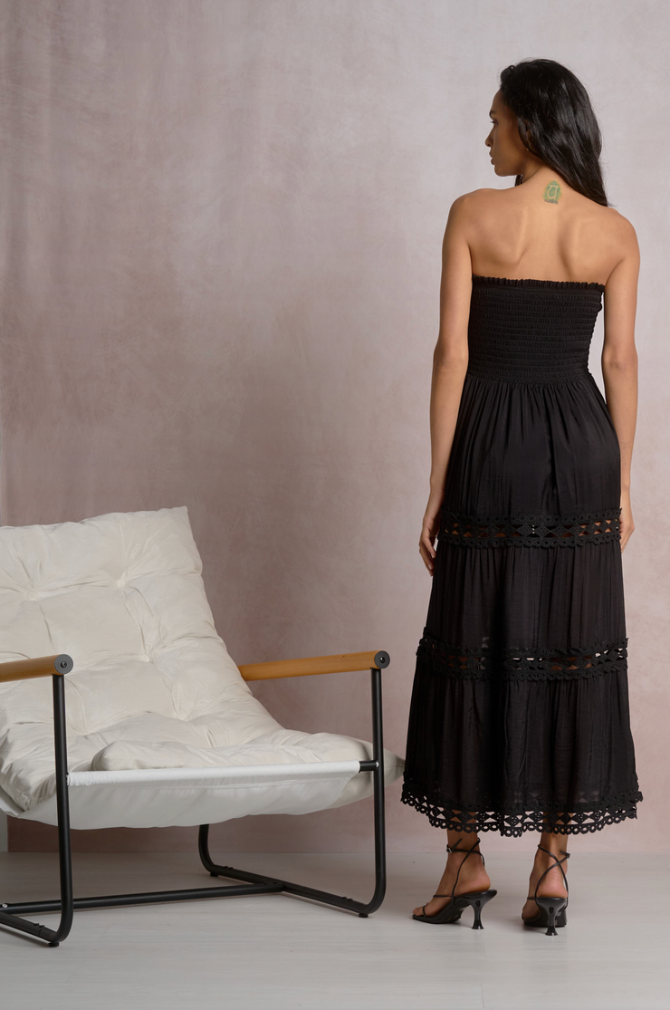 strapless crochet maxi dress Cream Camila Crochet Maxi Dress