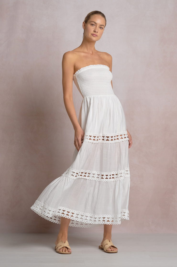 Turks Strapless Maxi Dress with Crochet Detail White / S