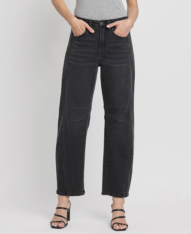 Rebel Black High Rise Barrel Jeans