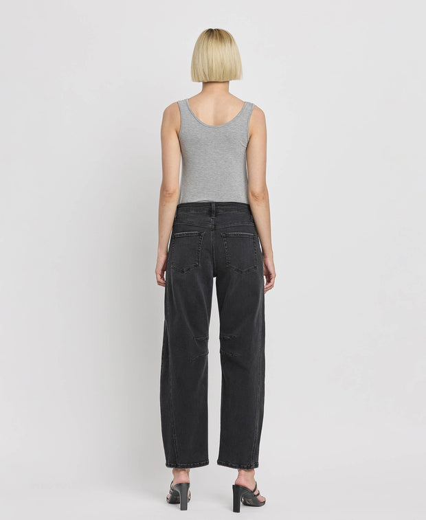 Rebel Black High Rise Barrel Jeans