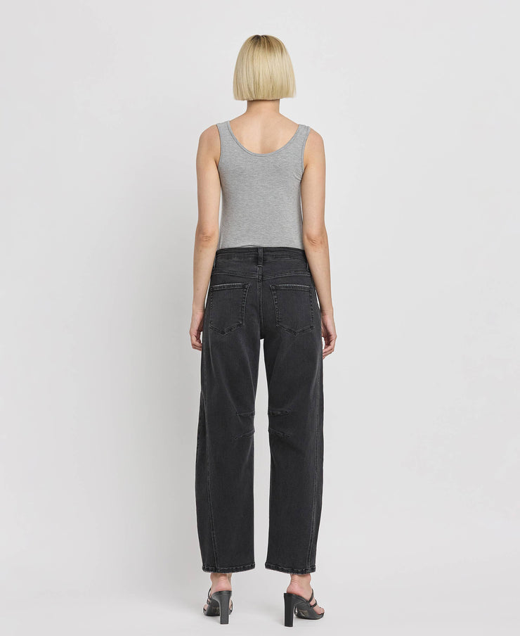 Rebel Black High Rise Barrel Jeans