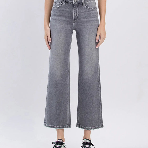 Eden Grey High Rise Ankle Slim Wide Leg Jean