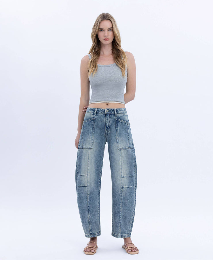 Serene High Rise Crop Barrel Jean