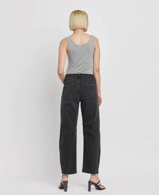 Rebel Black High Rise Barrel Jeans