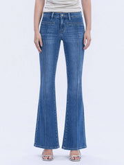 Inspire Mid Rise Pink Tuck Flare Jeans