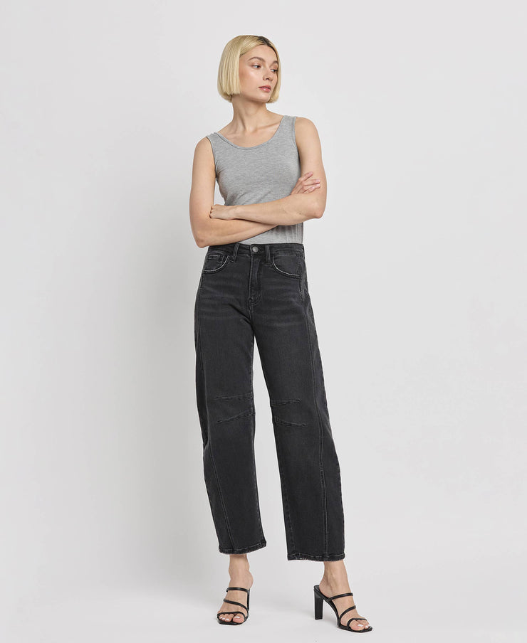 Rebel Black High Rise Barrel Jeans