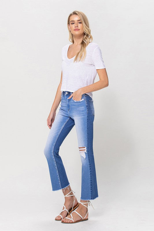 Ollie High Rise Distressed Crop Flare
