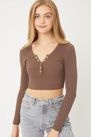 Betty Long Sleeve Cropped Knit Henley