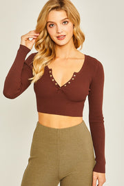 Betty Long Sleeve Cropped Knit Henley