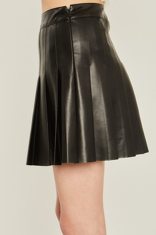 Skool Faux Leather Pleated Skirt