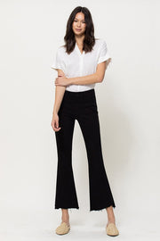 Black Mid Rise Crop Flare Jean with Side Slit