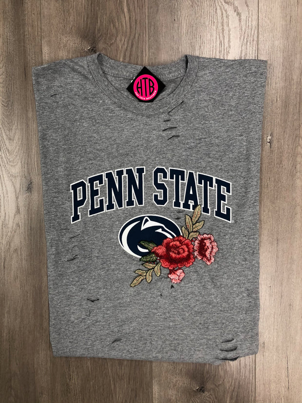 College Rose Embroidered Destroyed Muscle