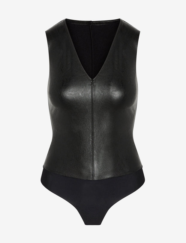 Commando Faux Leather V-Neck Bodysuit