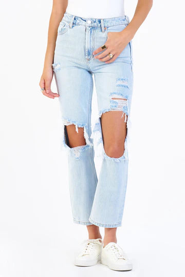 Jody High Rise Crop Destroyed Straight Jean