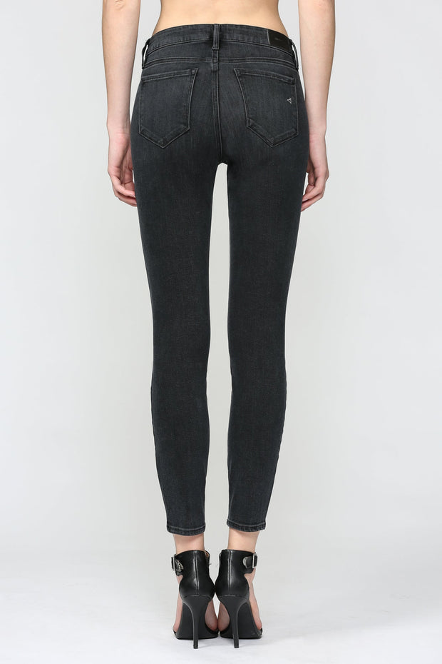 Phoebe Mid Rise Washed Black Ankle Skinny Jeans