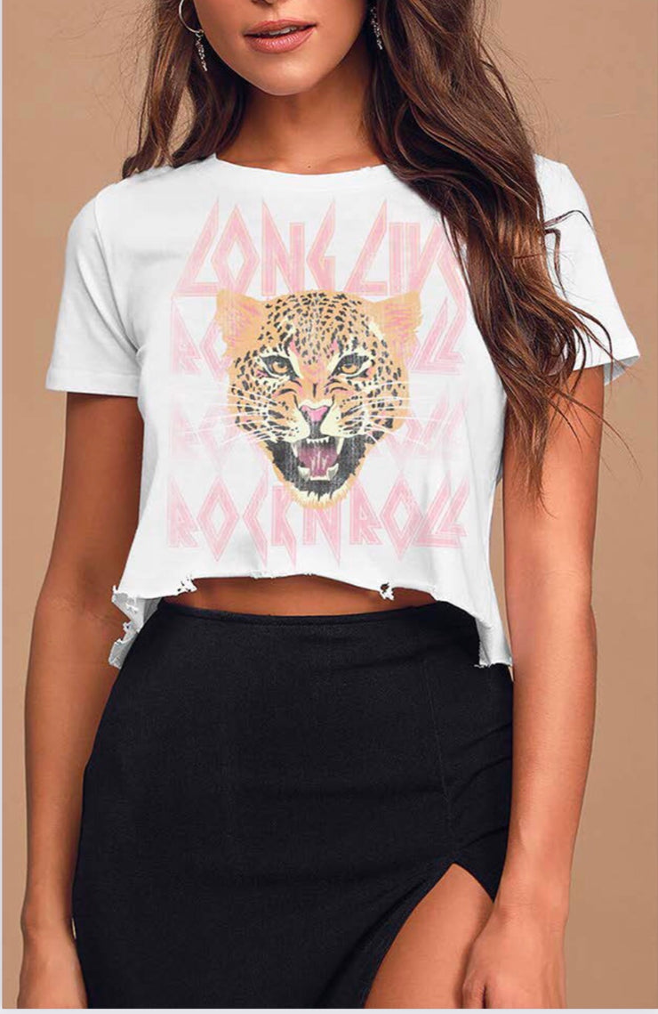 Long Live Rock N' Roll Cropped Tee - White