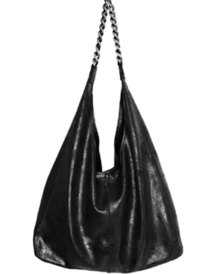 Leather Chain Detail Hobo Bag