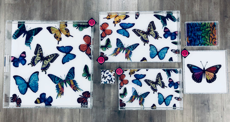24 x 24" Multi Butterflies Ottoman Tray