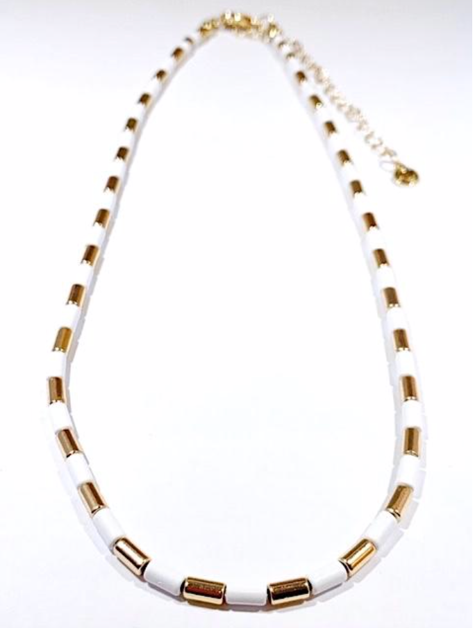 Tube Tile Necklace - White/Gold