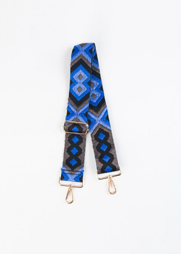 Steel Blue Aztec Woven Guitar Strap