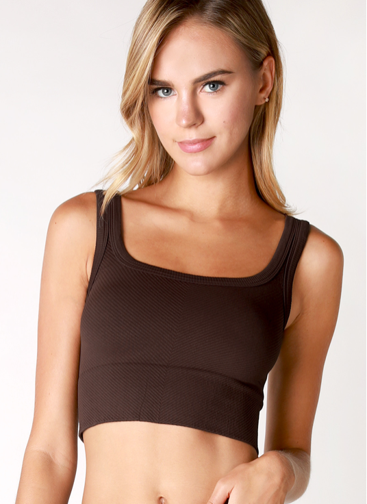 Ribbed Cropped Top with Scoop Neck