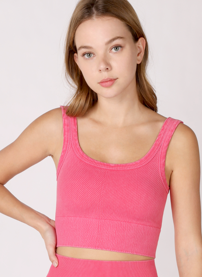 Vintage Wash Ribbed Cropped Top with Scoop Neck