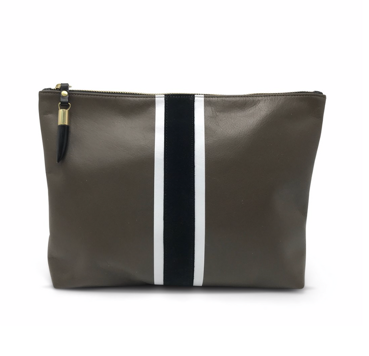 Kempton & Co. Truffle Striped Medium Clutch