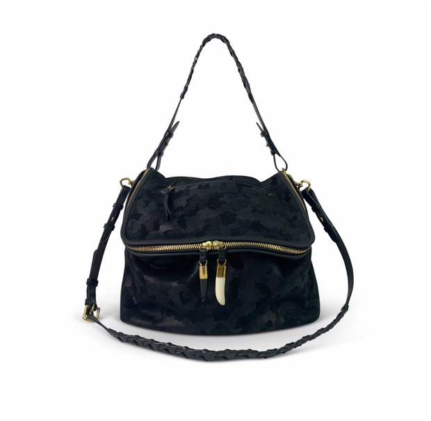 Kempton & Co Rough Night Black Camo Suede Crossbody