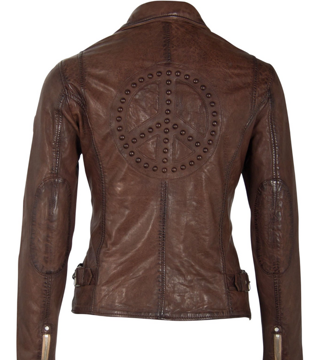 Brown Leather Peace Sign Jacket