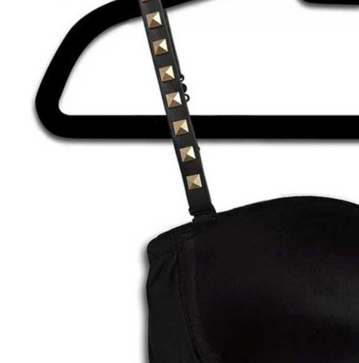 Black with Silver Square Studded Straps Detachable Strap-Its Bra