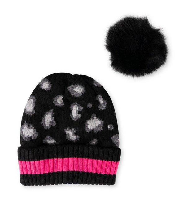 Babe Animal Print Pom Pom Hat