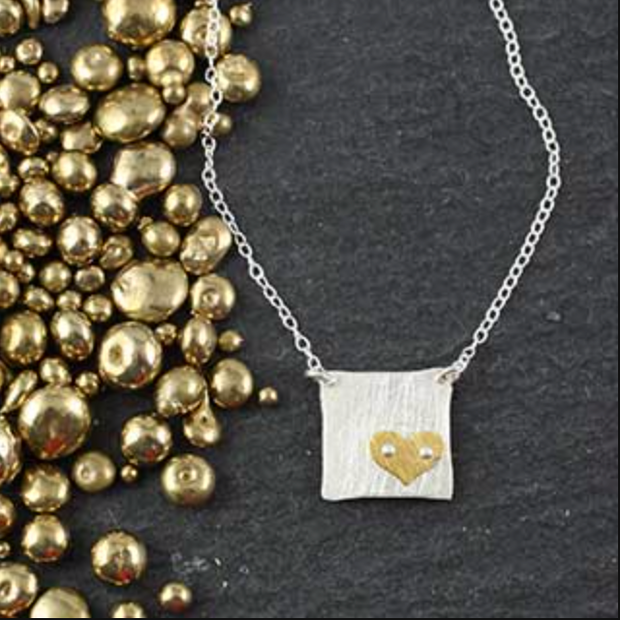 Tiny Riveted Square Necklace with Icon