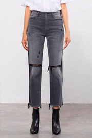 Two Tone Black/Charcoal High Rise Straight Jean