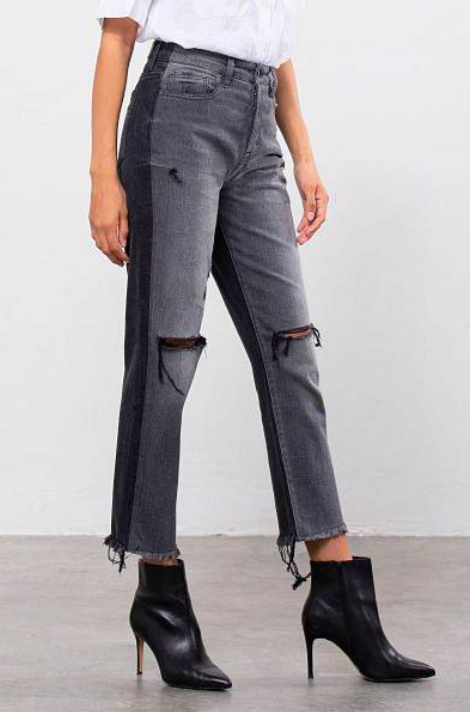 Two Tone Black/Charcoal High Rise Straight Jean