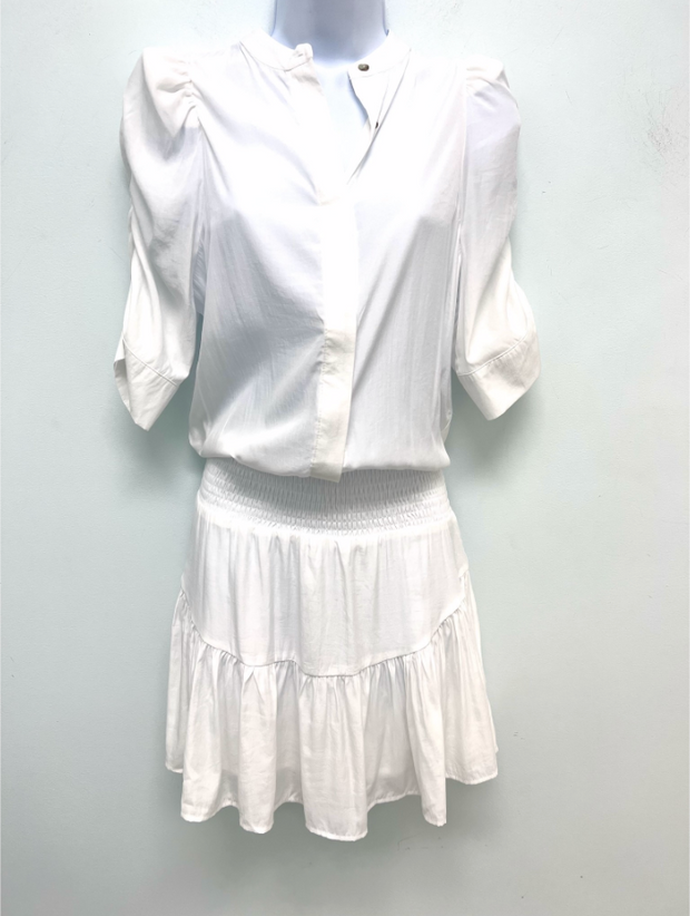 Dino Ruched Sleeves Dress White
