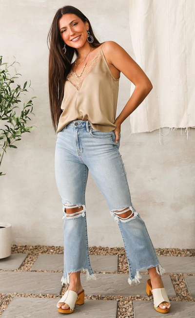 Benny Distressed High Waisted Crop Flare