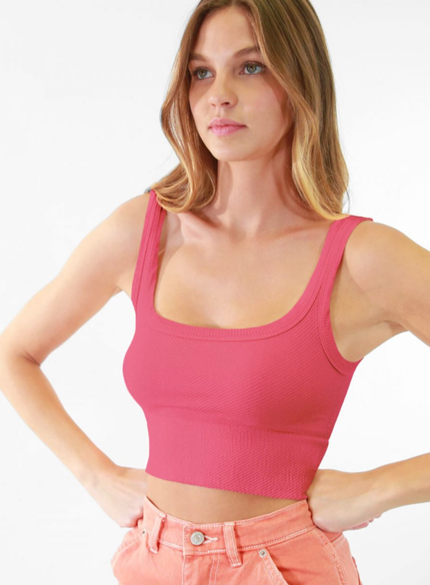 Ribbed Cropped Top with Scoop Neck